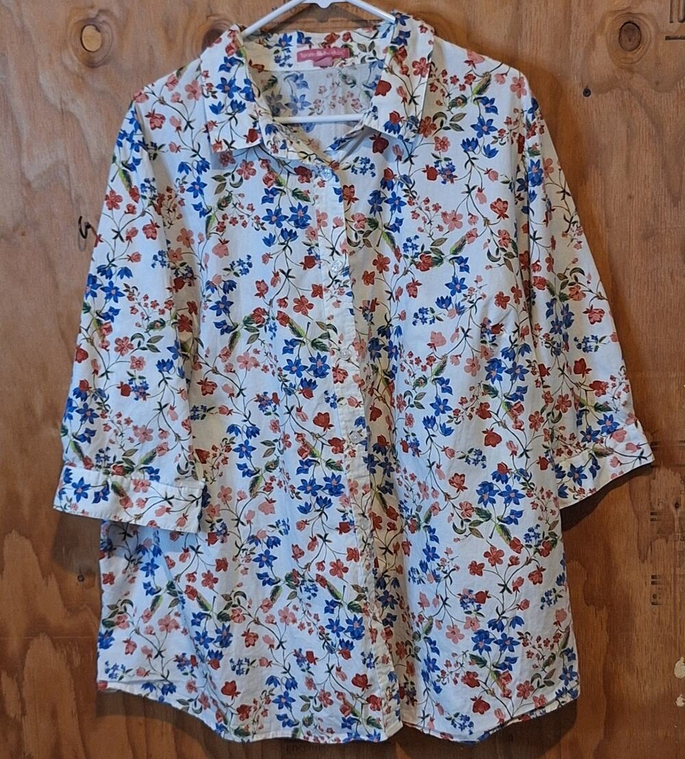 Woman WIthin Shirt Women's 1X Multicolor Floral Cottagecore Prairiecore Country